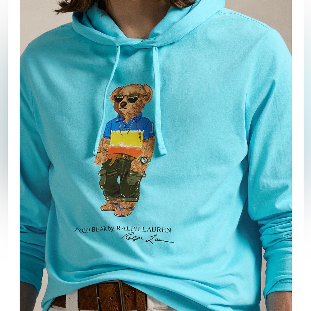 NWT Polo Ralph Lauren Men's Polo Bear Jersey Hooded T-Shirt Turquoise/Aqua XL